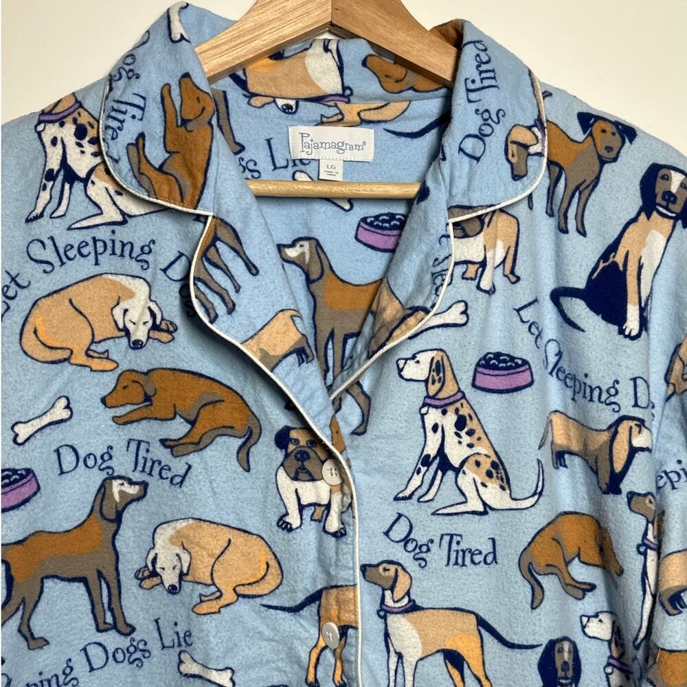 Pajamagram Pajamas 2-Piece Set Dog Tired Print Sz L Flannel Button-Front Sz L - Picture 4 of 15